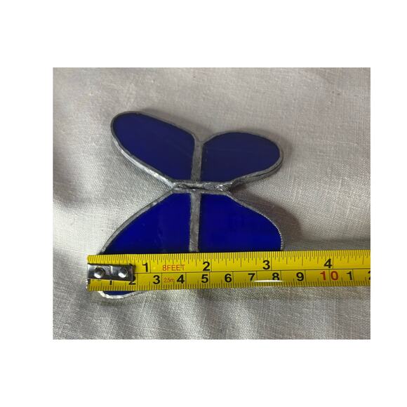 Vintage Stained Glass Butterflies – Blue & Yellow Pair, Decorative Suncatchers - Picture 6 of 7
